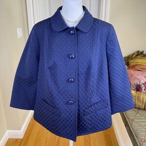 Talbots Jacket Cotton Blend Navy Button Front ¾ Sleeves Dots Plus (14W) NWT